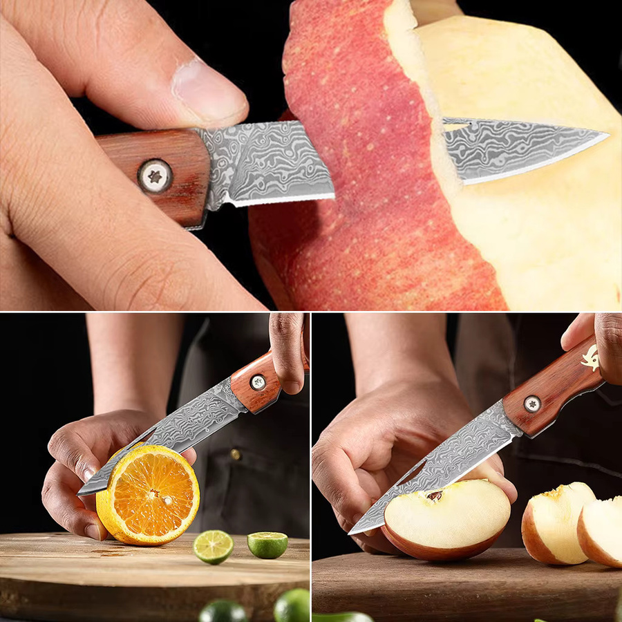 WXCOO Edelstahl Klappmesser als praktisches Schälmesser für Obst und Melonen mit Holzgriff - Bild 3