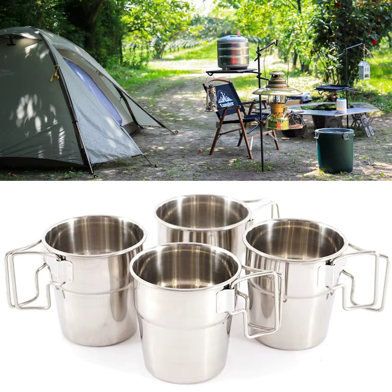 CLS&NOBANA 4-teiliges Outdoor Edelstahl-Becher-Set mit Klappgriff in Silber - Bild 2