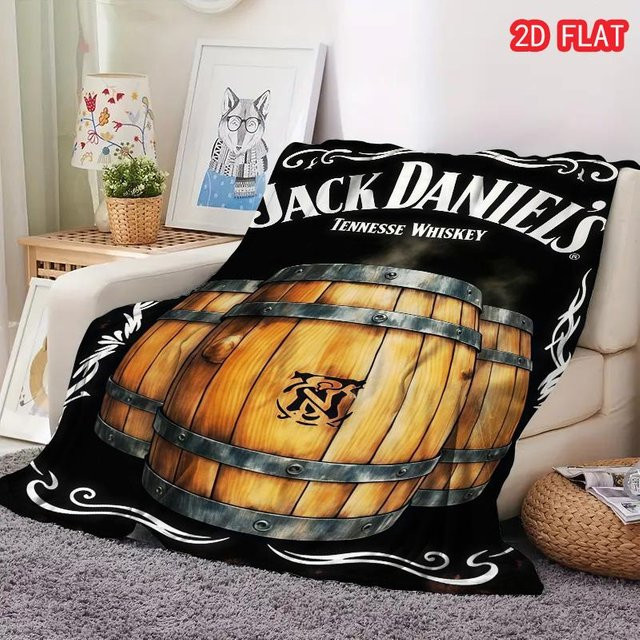 Jack Daniel's Flanelldecke mit Holzfass-Print, weiche Überwurfdecke in Schwarz, B/B: 150 x 200 cm - Bild 1