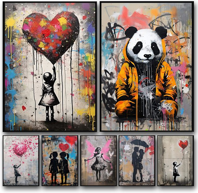 Banksy Junge und Mädchen mit Ballon Street Art Graffiti Wandkunst Poster von Potdemiel in Mehrfarbig - Bild 1