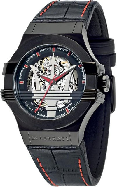 Maserati Armbanduhr Automatik, Tonneau, Edelstahl, Leder, Schwarz, Herren - Bild 1