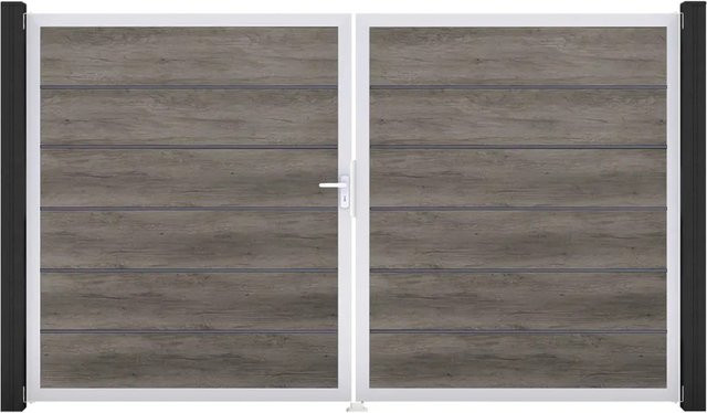 GroJa Doppel-Tor Basicline Premium Monument Oak EV1, 2-flügelig, Sichtschutz, Farbe Braun, B: 306 cm x H: 180 cm, DIN Links - Bild 1