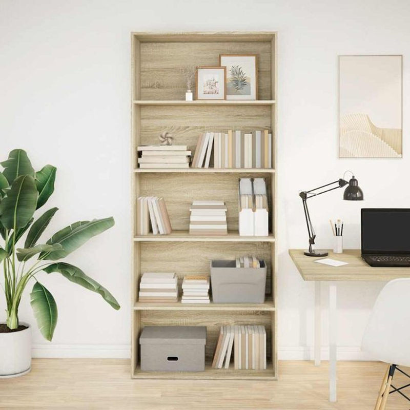 VIDAXL Bücherregal in Eiche Natur Braun aus Holzwerkstoff, B/T/H: 80 x 30 x 189 cm - Bild 1