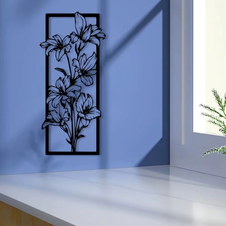 CIFBUY Vintage Lilien-Blumen Wandkunst aus Metall in Schwarz für Innen- und Außenbereiche - Bild 3
