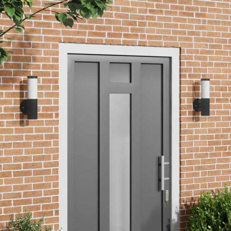 Set aus 2 modernen Wandleuchten für draußen von vidaXL in Schwarz aus Edelstahl mit E27 Fassung und IP44 Schutzklasse - Bild 1