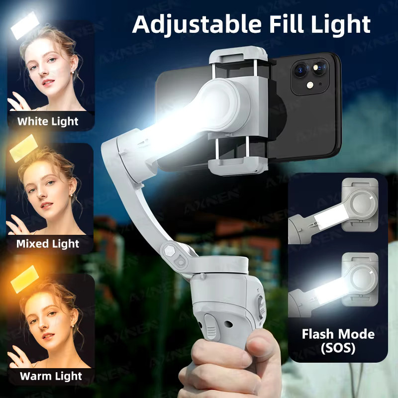 Axnen 3-Achsen-Gimbal-Stabilisator für Smartphones mit Aufhellungslicht für Videoaufnahmen und Vlogs - Bild 3