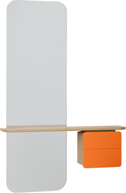 UMAGE One More Look Wandspiegel aus Eichenholz und Leder in Orange - Bild 1