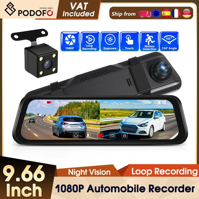 Podofo Dashcam mit Dual-Objektiv und 480P Rückfahrkamera, 1080P Full HD Auto-DVR, Schwarz - Bild 1