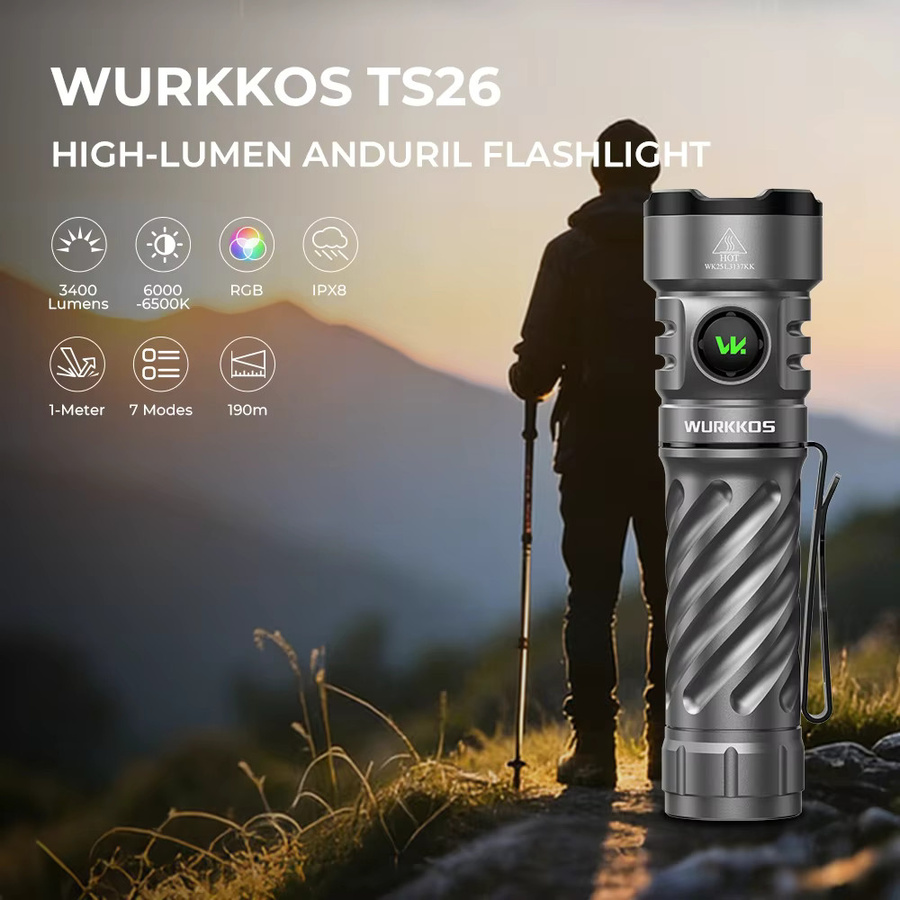 Wurkkos TS26 RGB LED Taschenlampe mit 3400 lm, USB-C wiederaufladbar und magnetischer Endkappe für professionelles Outdoor-Licht und EDC - Bild 2
