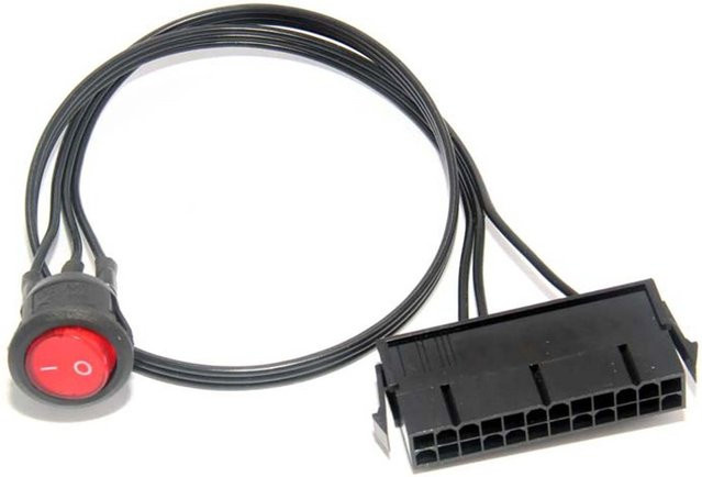 24-poliger ATX Startschalter für PC-Netzteile mit EIN/AUS-Schalter und 50 cm Überbrückungskabel in Schwarz - Bild 1