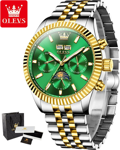 OLEVS Armbanduhr, Automatik, Gold, Edelstahl, Mondphase, Herren - Bild 1
