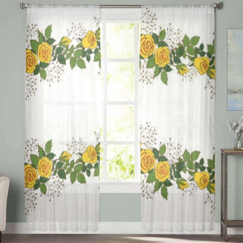 Transparenter Voile-Vorhang von A Family Of Home Textiles mit gelben Rosen-Dekor in Weiß und Gelb, Breite: 135 cm, Höhe: 114 cm - Bild 4