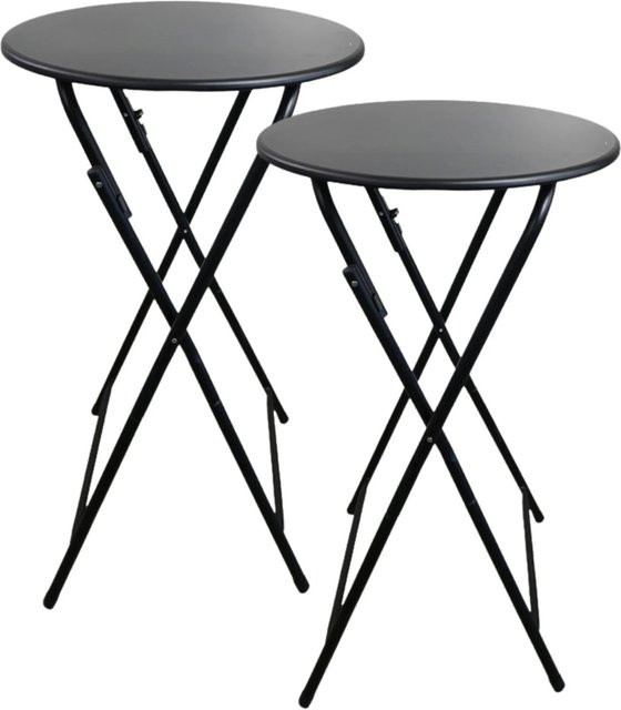 Chefgastro Stehtisch 2er Set Klappbar Rund Schwarz mit Hussen aus Stahl und MDF-Platte mit PVC-Beschichtung, Höhe: 110 cm, Durchmesser: 60 cm - Bild 1