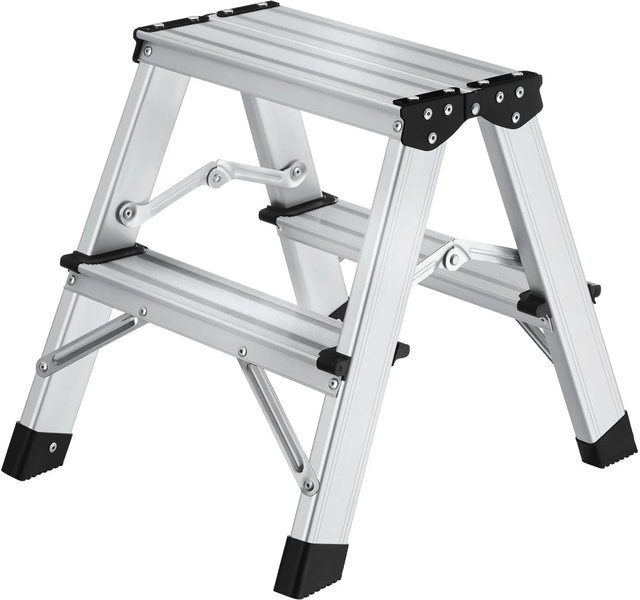 Tectake Doppelseitige Aluminium Trittleiter mit 2 Stufen, klappbar, Silber, B/T/H: 42,5 x 38,5 x 38,5 cm - Bild 1