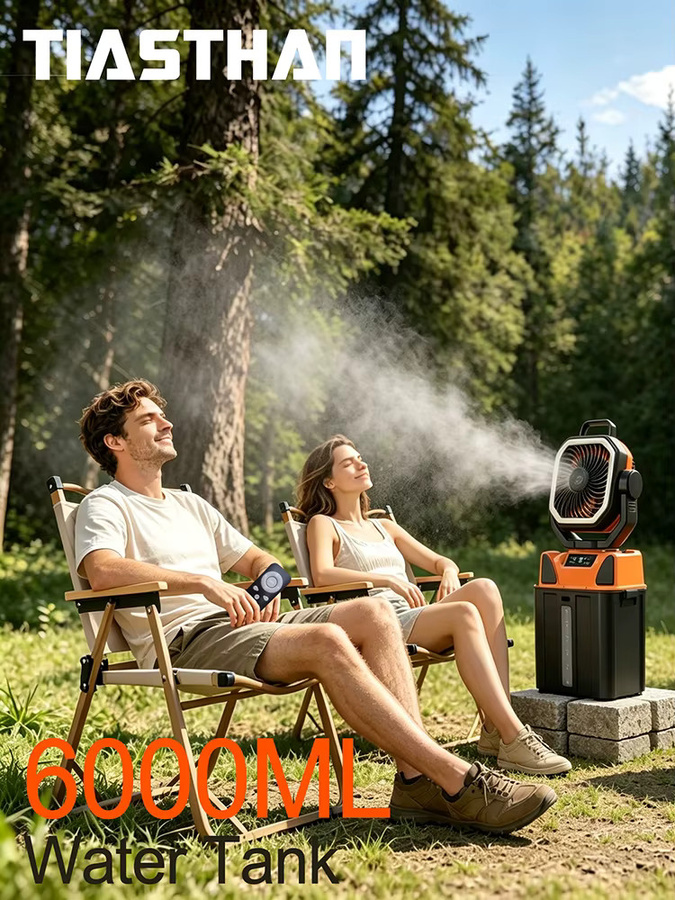 TIASTHAN Outdoor-Campingventilator mit 30000 mAh Akku, 6-Liter-Wassertank, Fernbedienung und Beleuchtung, tragbarer elektrischer Ventilator mit 4 Geschwindigkeitsstufen - Bild 7