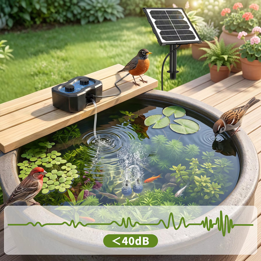 Forever Speed Solar Teichbelüfter mit Akku und USB-Doppelladen, Aufladbare Sauerstoffpumpe für Teich, Aquarium und Fischzucht in Schwarz mit 146 einstellbaren Modi - Bild 6