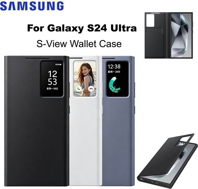 Samsung Galaxy S24 Ultra S-View Brieftaschenhülle EF-ZS928 Smart View Wallet Case mit Kartenfach und Fenster in Schwarz - Bild 1