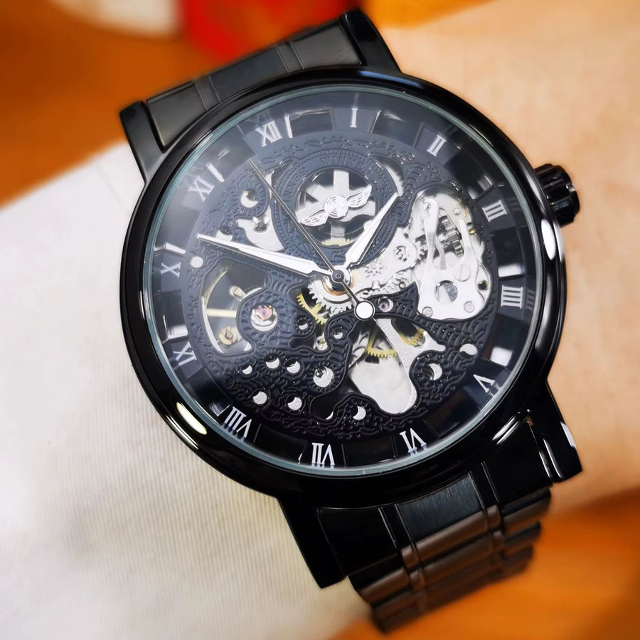 T-WINNER Armbanduhr Skelett-Mechanikuhr, Handaufzug, Edelstahl, Schwarz, Herren - Bild 2