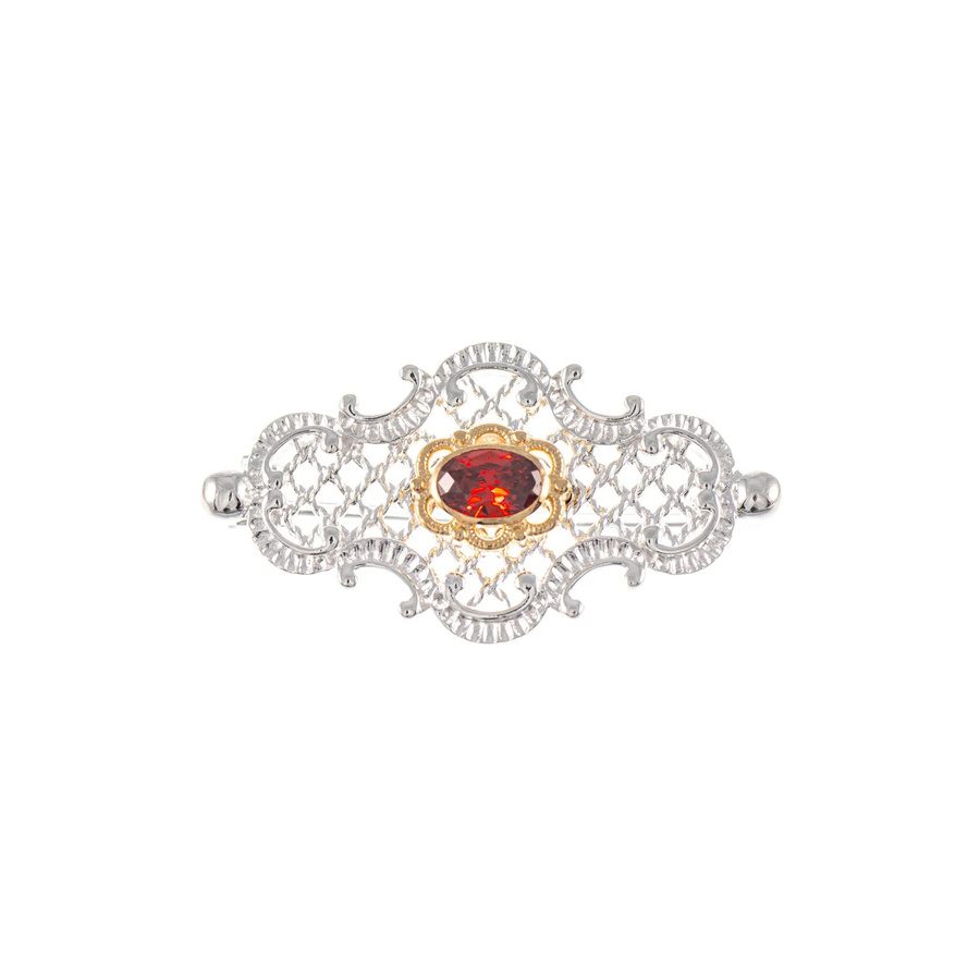 Brosche 925 Silber, teilvergoldet, Zirkonia, rot - Bild 1