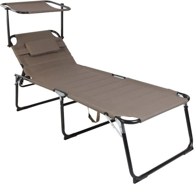 Lex XXL Aluminium Gartenliege mit Sonnendach und Kopfkissen, Farbe: Beige/Taupe - Bild 1