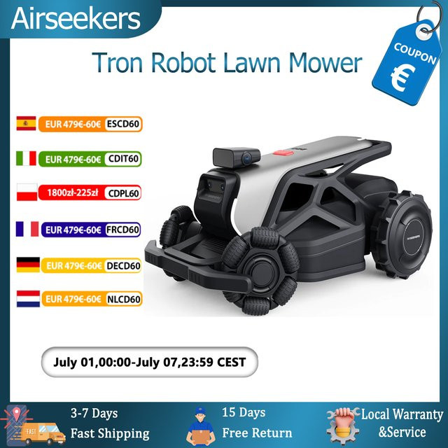 Airseekers Tron Roboter-Rasenmäher in Schwarz mit FlowCut Mulchsystem, 360 Grad Panoramanavigation, GPS und IPX6 Wasserdichtigkeit für bis zu 2400 m2 - Bild 1
