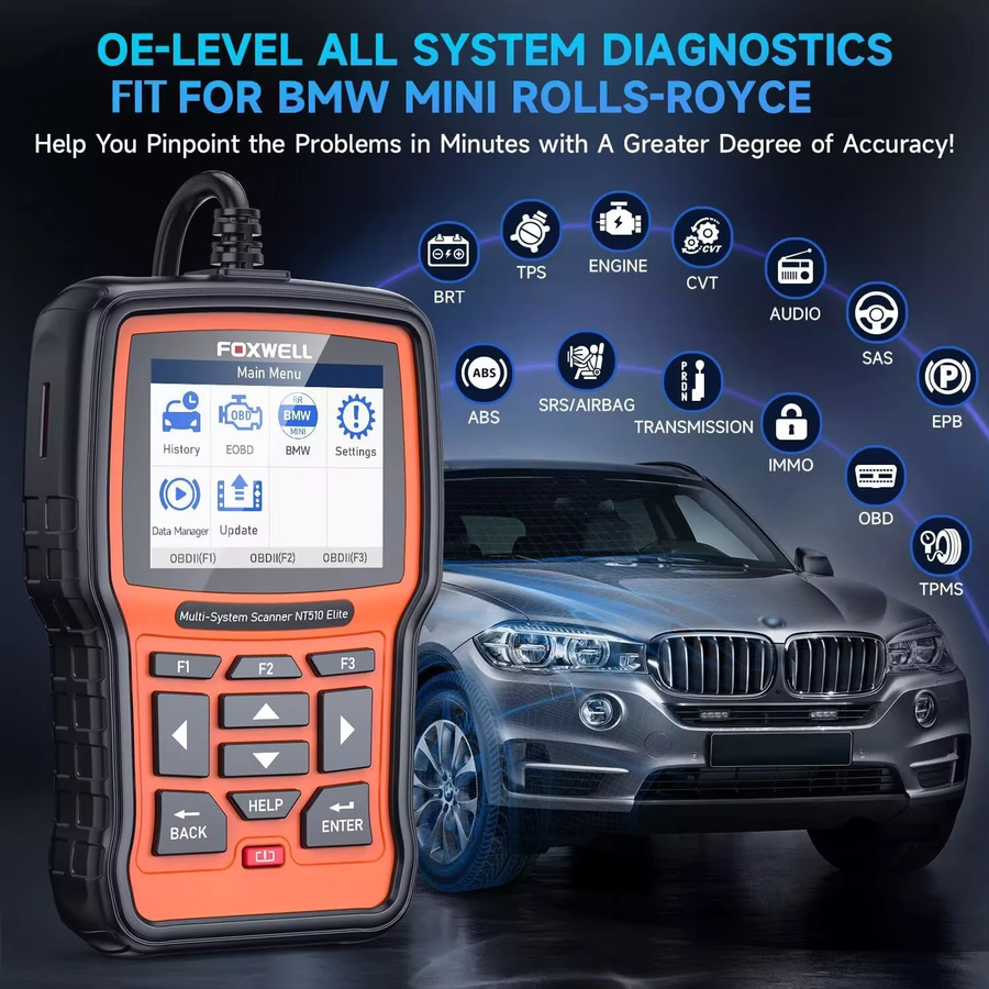 Foxwell NT510 Elite OBD2 Diagnose-Scanner für BMW in Schwarz mit ABS, SRS, DPF und TPMS Funktionen - Bild 4