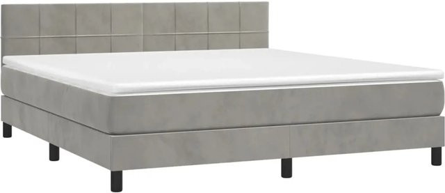 vidaXL Boxspringbett mit Matratze in Hellgrau, Hybridbett mit LED-Unterbettbeleuchtung und USB-Ladeanschluss, Samt, B: 160 cm, T: 200 cm, H: 78 cm - Bild 1