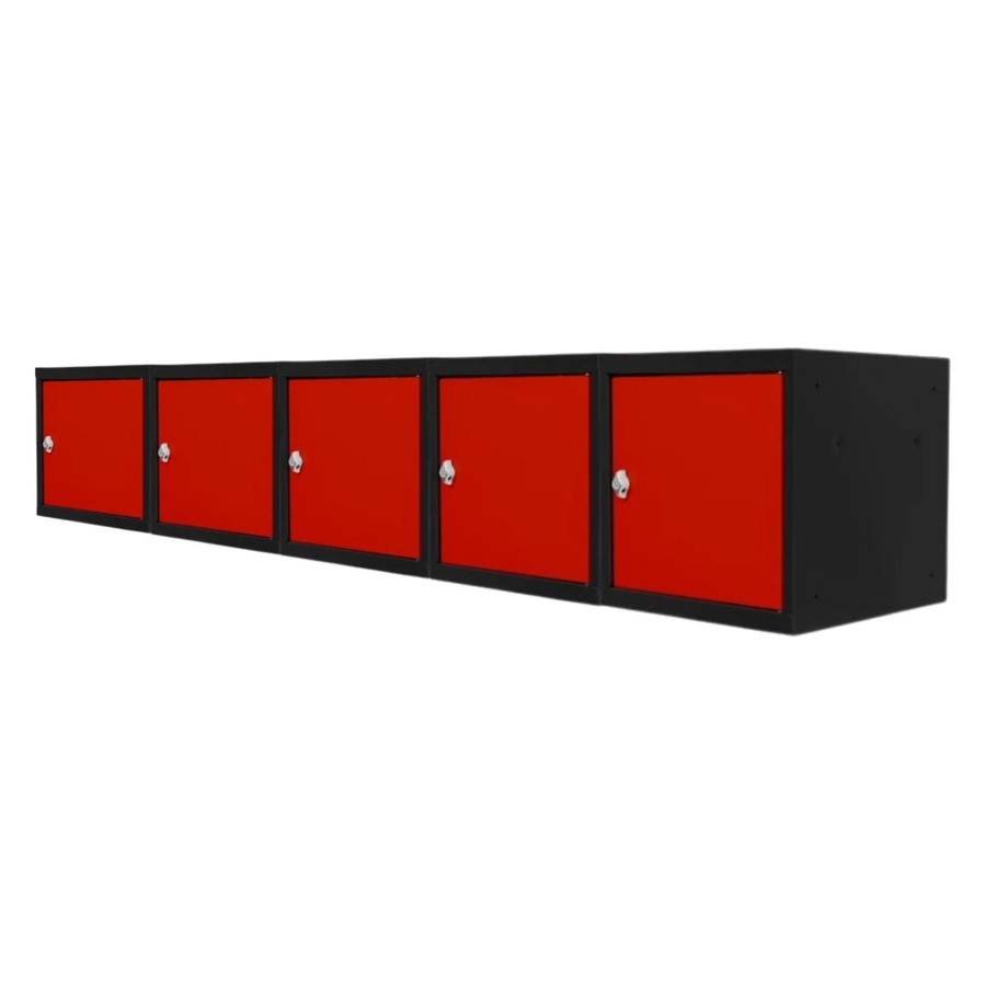 PROREGAL Blocky Schließfachwürfel Set aus 5 Stück mit Drehriegelschloss für Vorhängeschlösser, Farbe: Anthrazit/Verkehrsrot, B/T/H: 40 x 40 x 40 cm - Bild 2