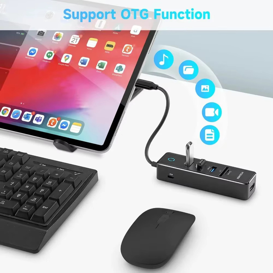 RSHTECH USB-C-Hub-Dongle-Adapter in Silber/Grau mit 4K HDMI, 3x USB 3.0, 100W PD und SD/TF-Kartenleser aus Aluminium für PC und Laptop - Bild 5