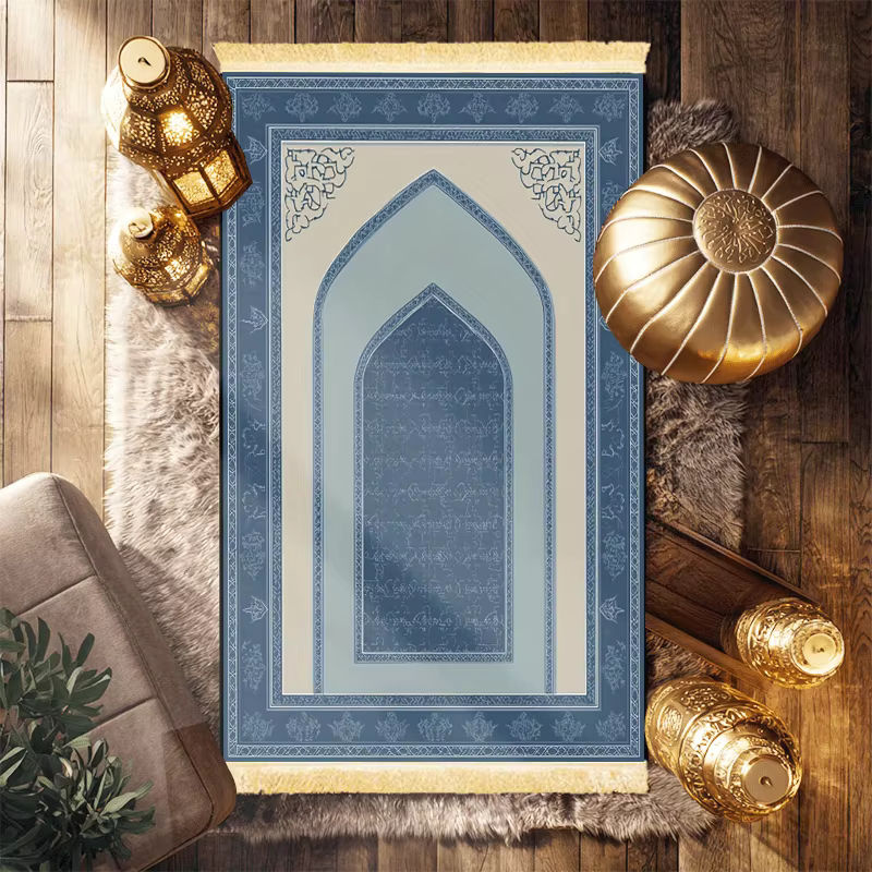 VIKAMA Islamische Gebetsmatte in Blau mit orientalischem Design, faltbar für Heim und Reisen - Bild 4