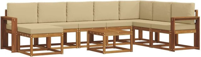 vidaXL Outdoor-Sofagarnitur aus Akazienholz in L-Form mit Kissen, 9-teilig, Natur und Beige - Bild 1