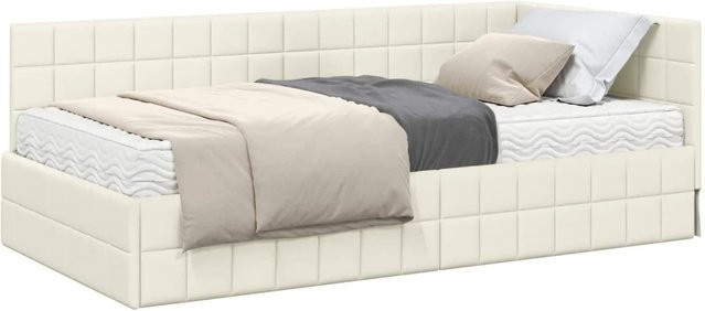 vidaXL Eckbettgestell mit 2 Matratzen und Kopfteil in Creme Beige aus Samt, B/T/H: 204 x 90 x 72 cm - Bild 1
