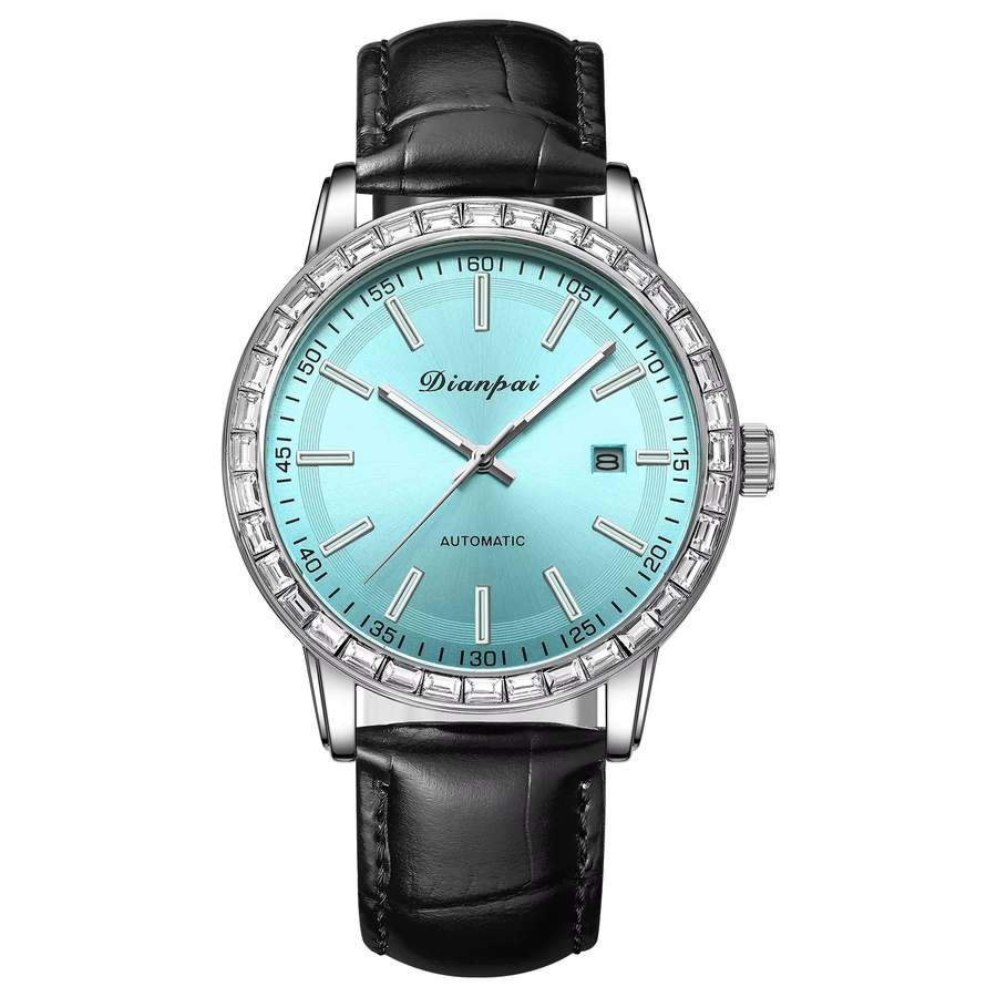 Dianpai Armbanduhr, Automatik, Edelstahl, Leder, Blau, Herren - Bild 6