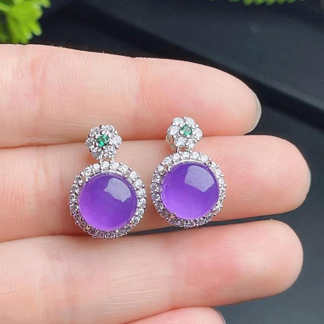 Ohrringe Chalcedon, violett, beige, Damen - Bild 1