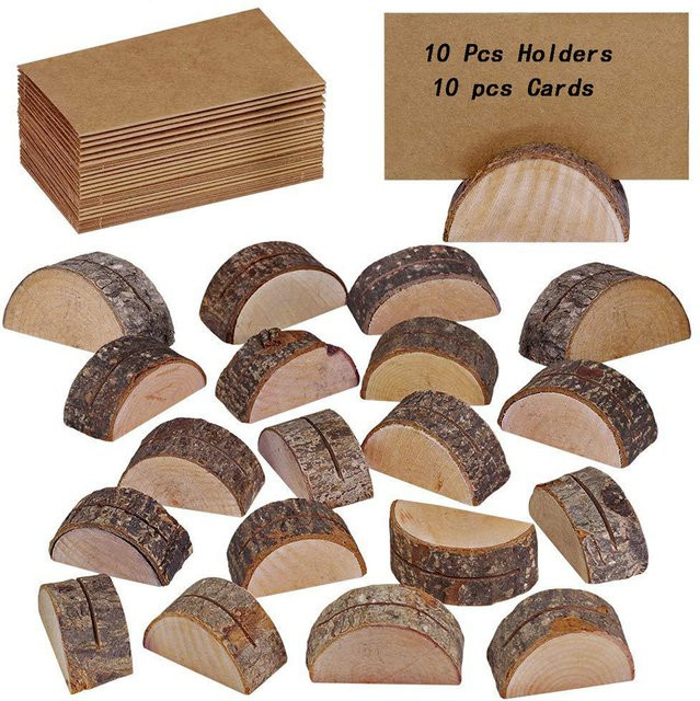 10 Stück rustikale Tischkartenhalter aus Holz in Beige und Braun für Namensschilder und Tischkarten bei Hochzeiten oder Partys - Bild 1