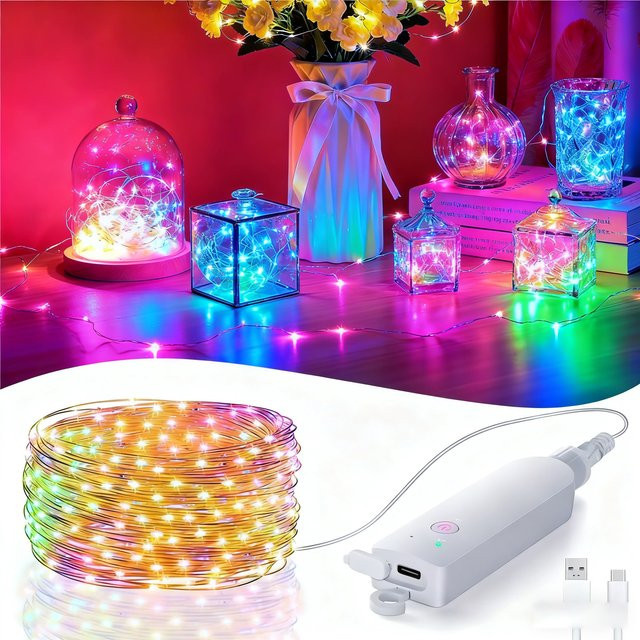 LINYILIGHT RGB LED-Lichterkette in Multicolour, dimmbar und wiederaufladbar, modern für Weihnachtsbaum und Schlafzimmer - Bild 1