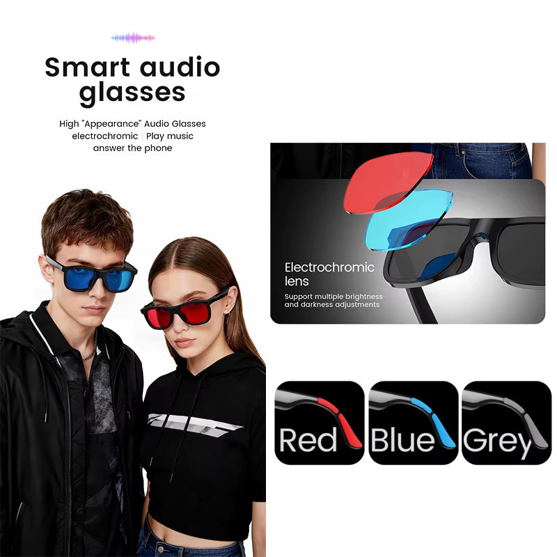 Smarte Audio-Brille yaocx in Schwarz mit elektrochromen Gläsern für Sprachanrufe und Musik sowie magnetischer Ladefunktion - Bild 2