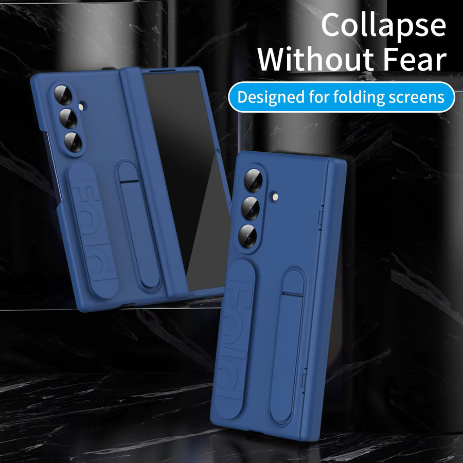 Samsung Galaxy Z Fold 7 6 5 4 3 Silikon Schutzhülle mit Scharnierschutz und Ständer sowie Glasfolie in Grau oder Blau - Bild 3