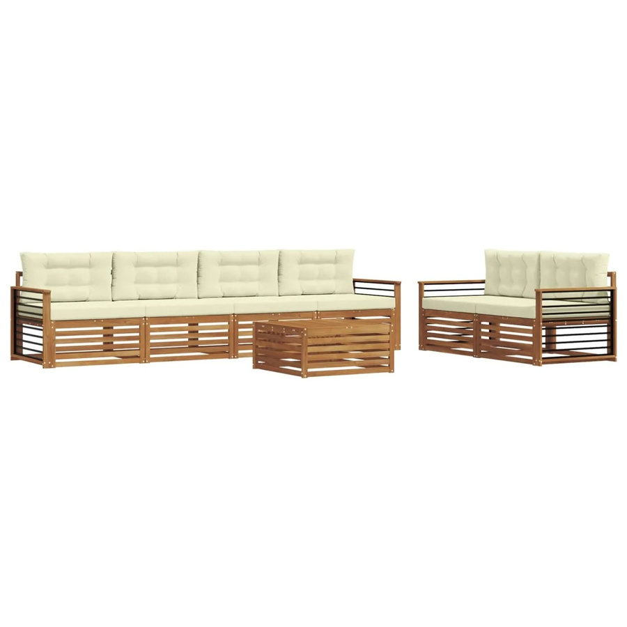 vidaXL Outdoor-Sofagarnitur aus Akazienholz mit Kissen, 7-teiliges Set in Natur und Creme - Bild 2