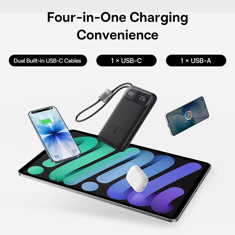 Baseus Power Bank 10000 mAh mit integriertem Dual-USB-C-Kabel 22,5 W Schnellladegerät in Blau - Bild 2