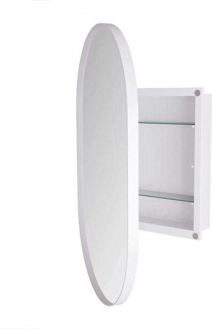 PXloue Spiegelschrank Weiß mit Metallrahmen und verstellbaren Glasablagen zur Wandmontage für Bad und Ankleidebereich - Bild 1