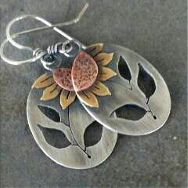 YoYo Hohlohrringe Sonnenblumen, Bicolor, Vintage, Damen - Bild 1