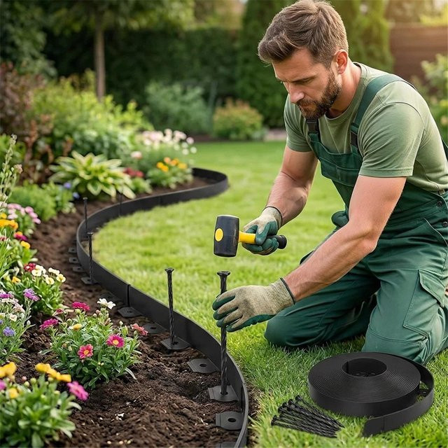 Fair Deal Direct Gartenbegrenzung aus Kunststoff mit Verankerungsspikes, Schwarz - Bild 1