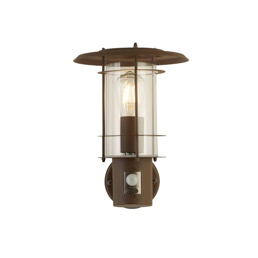 Edgeware Wandaußenleuchte Laterne aus Metall und Glas in Braun und Transparent mit Bewegungssensor, E27, IP44, B/H/T: 18 x 32 x 22 cm - Bild 2