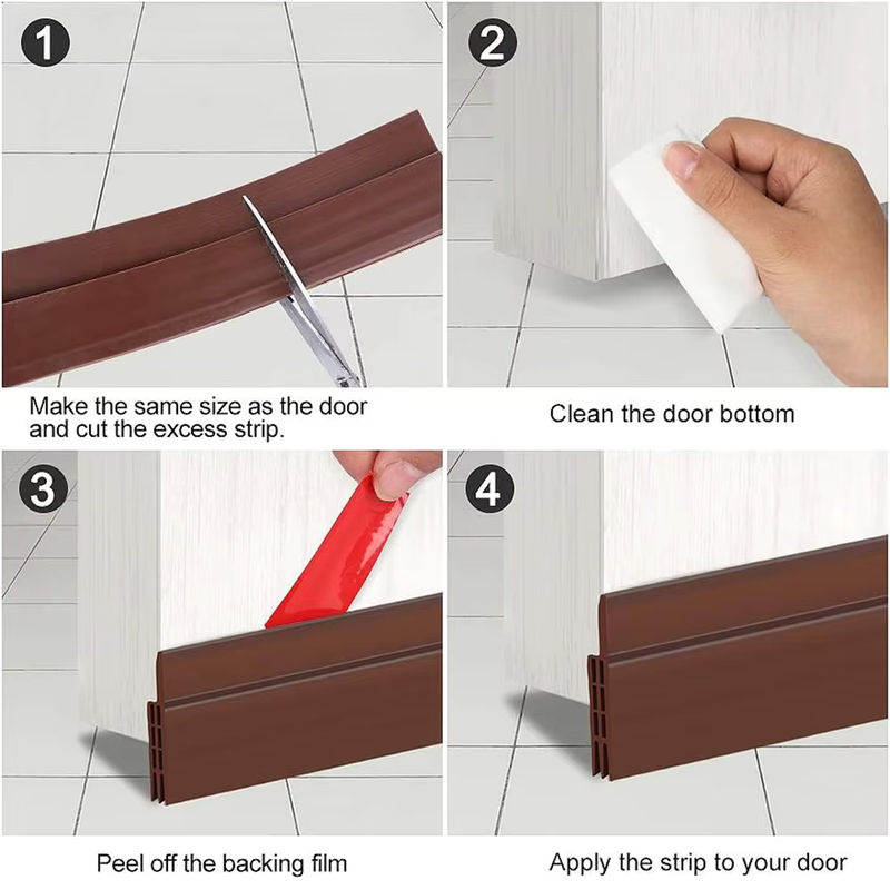 TFAAI Selbstklebender Tür-Staubstopper Dichtungsstreifen aus TPE mit Akustikschaum, Länge: 1 m, Farben: Transparent und Braun - Bild 6