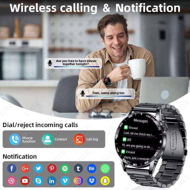 LIGE Smartwatch für Herren und Damen mit Bluetooth-Anruffunktion, Herzfrequenzmesser und IP68 wasserdicht, in Schwarz oder Gold - Bild 6