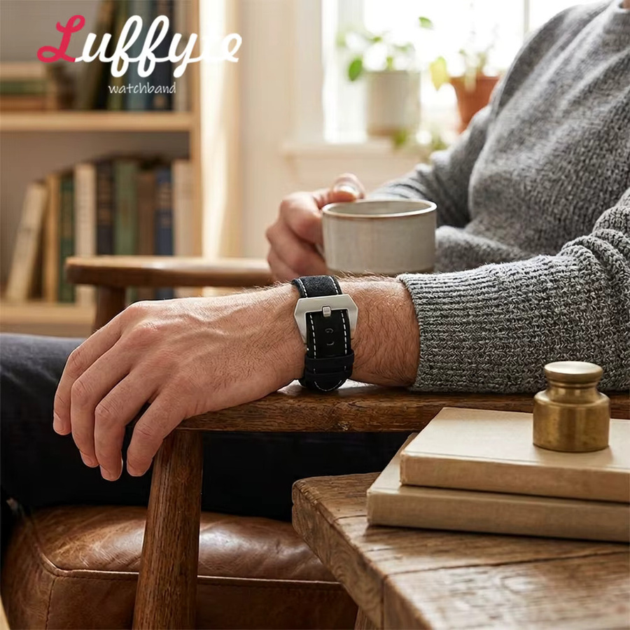 luffyte Uhrenarmband PU-Leder, Vintage, Schwarz, Herren - Bild 3