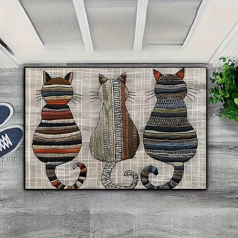 Rutschfeste Bodenmatte von VIKAMA mit Katzen-Silhouette-Muster in Mehrfarbig, ideal als Teppich für Küche, Badezimmer oder Flur - Bild 2