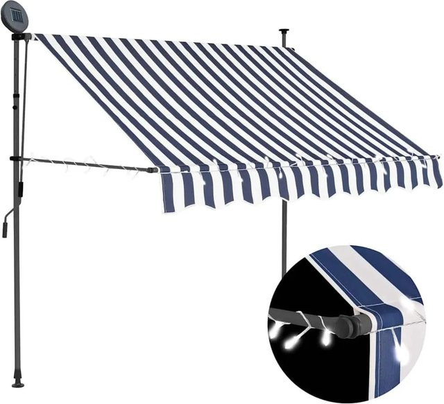 vidaXL Einziehbare Markise Handbetrieben mit LED in Blau und Weiß, Breite: 150 cm - Bild 1