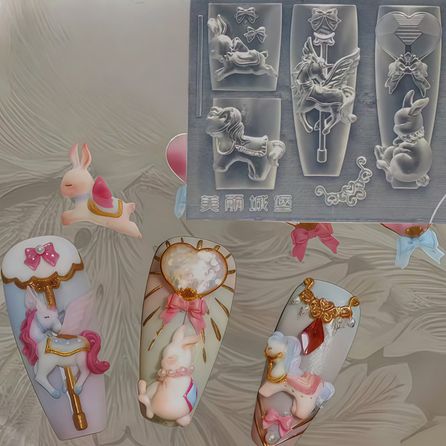 Transparente Silikon-Nagelkunstform, 3D Pferd Einhorn Herz Diamant Schleife - Bild 1